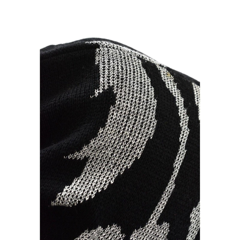 Vintage Metallic Floral Knit Sweater Black Silver Mock Neck Relaxed Fit Womens M - Picture 3 of 4